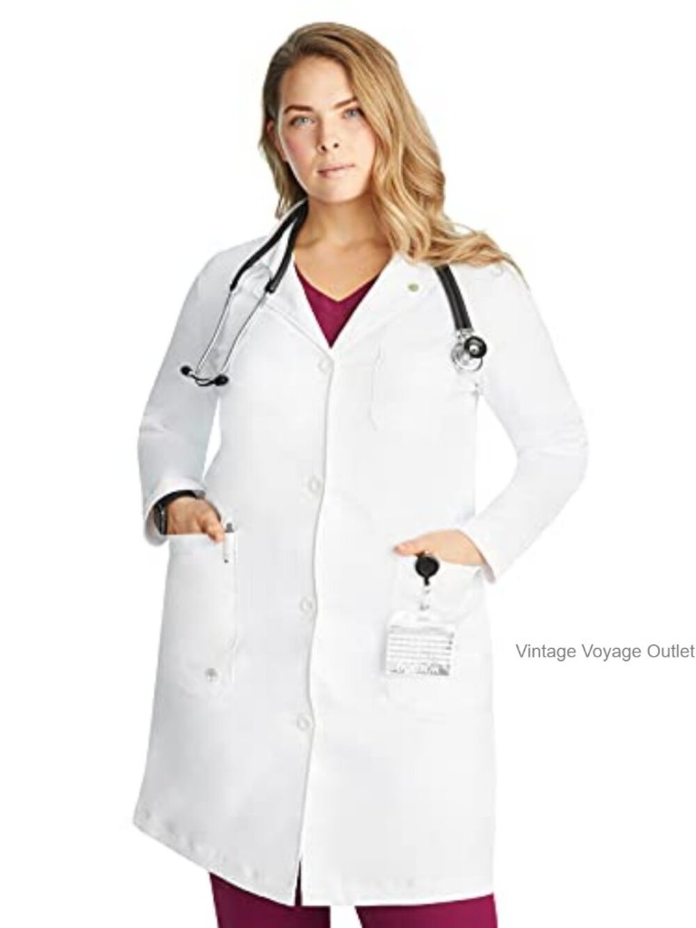 Women's Medical Lab Coat with 5 Pockets, Moisture Wicking, 2-Way Stretch